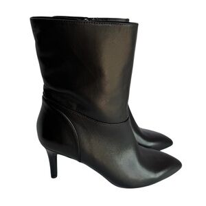 Rockport Faux Leather Heeled Boots Sz 7 Black Mid Calf Stiletto Sleek Sexy NWOT